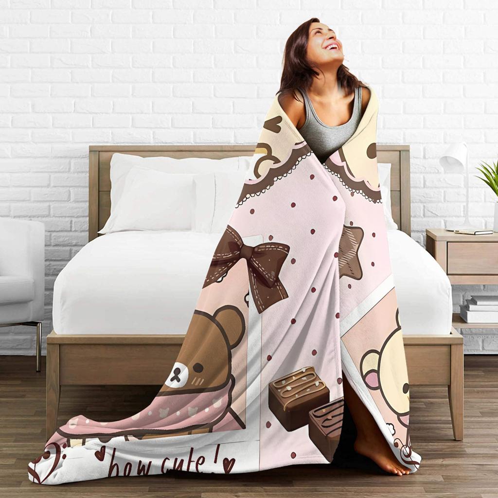 Rilakkumas and Friends Flannel Blanket Winter  Super Warm Throw Blanket for Kids Adult Bedroom Print Bedspread Sofa Bed Cover