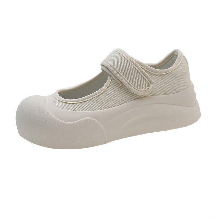 Spring and Autumn Mary Jane Women's Shoes Ugly Big Head Thick Bottom Velcro White Shoes Board Shoes