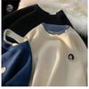 Men's Fake Two Piece Knit Sweater Crew Neck Casual Embroidered Pullover