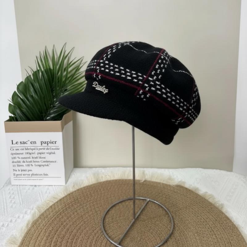 Damenmode Woll-Entenschnabelmütze für Herbst/Winter - Gemütliches Strickmuster mit Samtfutter, Perfekt für Mittelalte und Ältere.