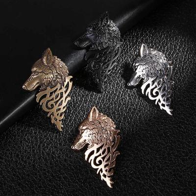 Lovely Women Nordic Metal Viking Bronze Black Shirt Accessory Wolf Head Badge Lapel Pin Brooch