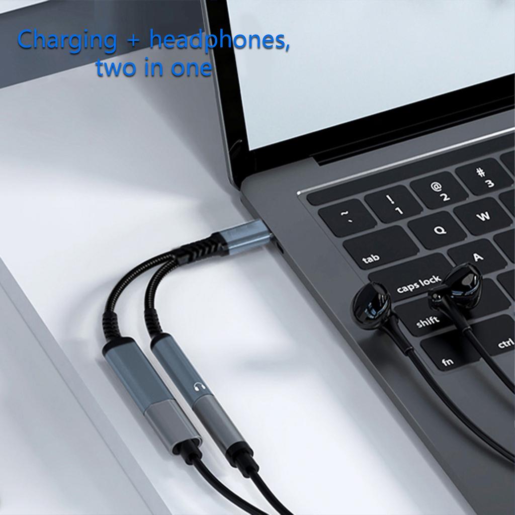 Universal USB C 3.5mm Sound Splitter And 60WPD Charging Cable For Car And Speakers