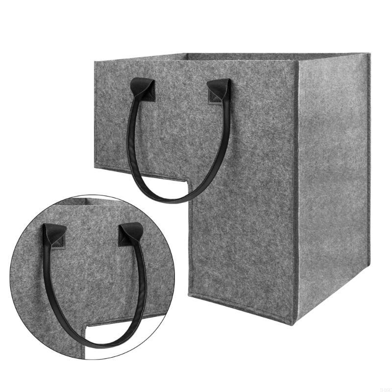 Stair Basket with Leather Handles Felt L-Shape Large Capacity Stair Step Bin Foldable Staircase for Clothes