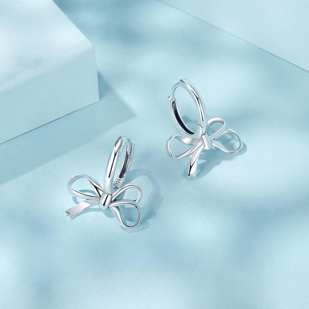 Silver earrings with bows, hoops, clasps, 925 silver