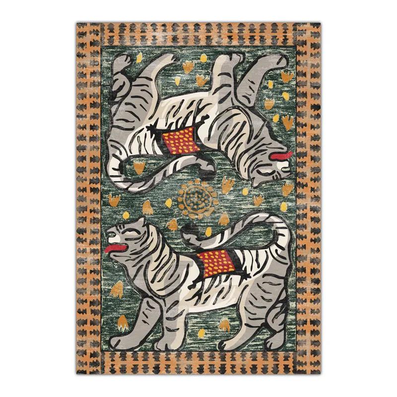 Carpet for Living Room Retro Animal Abstract Printed Children's Bedroom Fluffy Rug Home Decoration Luxury Large Area Plush Mat