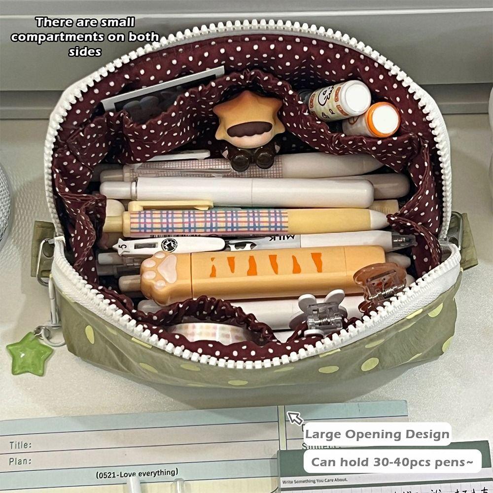 Durable Polka Dot Design Pencil Case Large Opening Large Capacity Stationery Pouch Pen Bag School Office