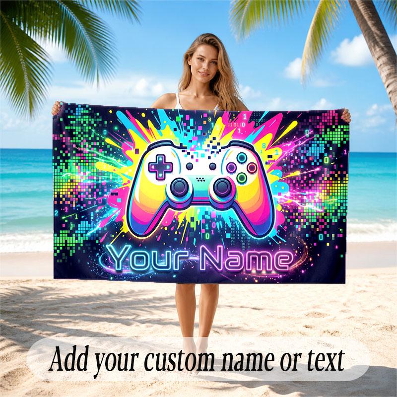 Prosop de Plajă Moale cu Tematică Controller Joc Personalizat cu Nume Text Prosop Portabil pentru Plajă Piscină Călătorii