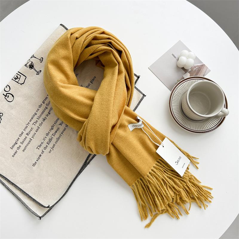 Kašmírový šátek na ruku, podzimní a zimní, jednobarevný, dámský, tlustý střapec, jednoduchý a všestranný, měkký a teplý, imitace kašmíru