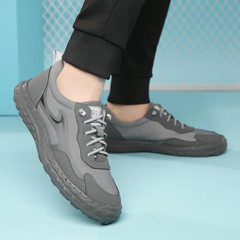 

Модные весенне-осенние кожаные кроссовки-сетка для мужчин, дизайнерская повседневная мужская обувь, модная нескользящая дышащая спортивная обувь Zapatos De Hombre 38