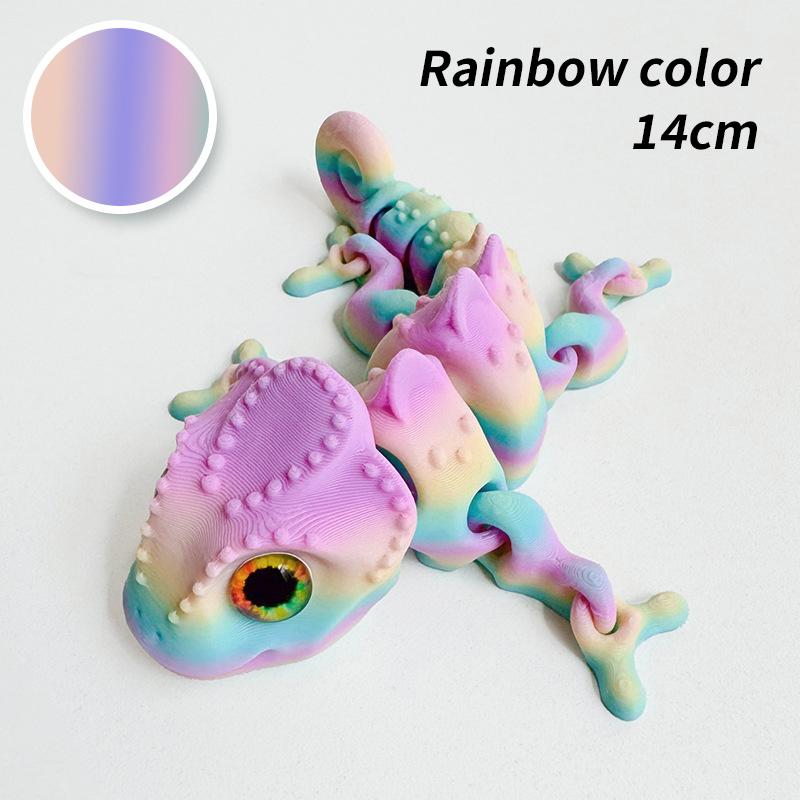 10/14CM 3D Printed Chameleon Figurine Joint Movable Chameleon Model with Simulation Eyes Gradient Color Chameleon Toy Gifts Kids