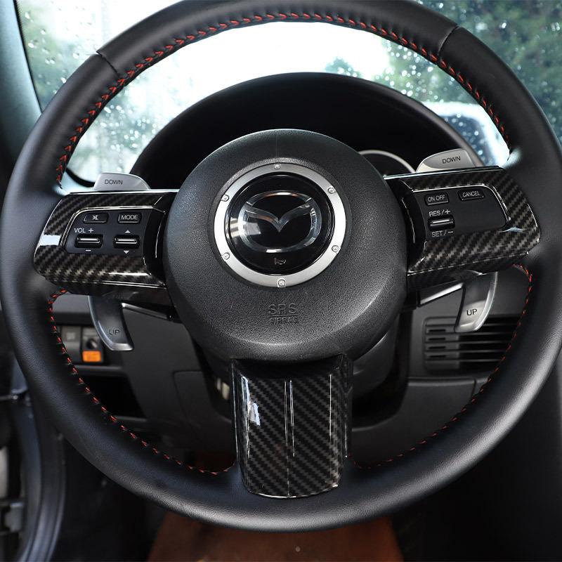 For Mazda MX-5 NC 2009-2014 ABS Carbon Fiber Car Steering Wheel Button Decorative Frame Sticker Car Interior Accessories