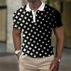 Simple Geometric Pattern Splicing 3D Digital Printing Men's Casual Polo Shirt