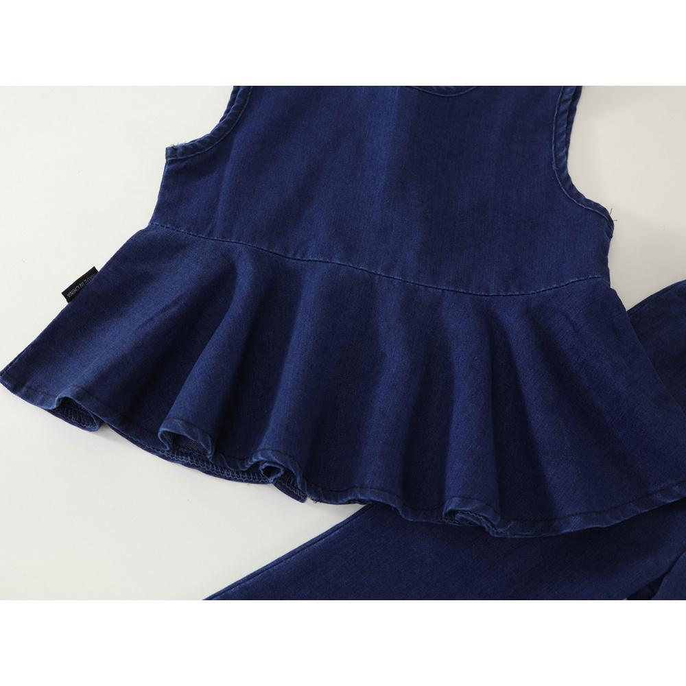 Girls Denim Suit Summer New Children's Korean Style Sleeveless Top Flared Pants Two-piece Set