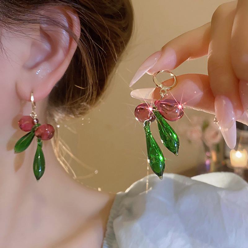 Red Butterfly Glass Long Pendant Earrings for Womne Wedding Party Jewelry