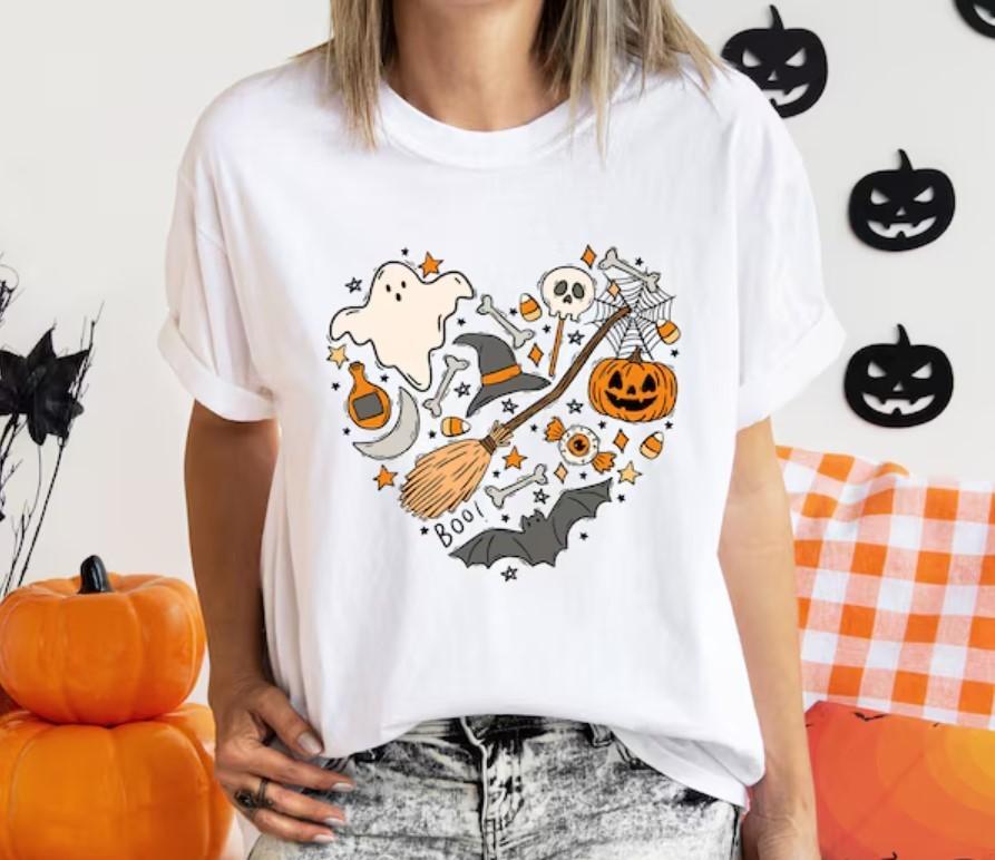 Love Halloween Heart Shirt, Spooky Halloween Shirt, Cool Halloween Party Tshirt Unisex T-Shirt XXXL