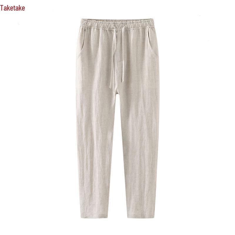 Men's Loose Cotton Linen Summer Pants, Straight Leg, Black