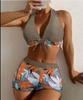 European & American Print Backless Bikini Swimsuit