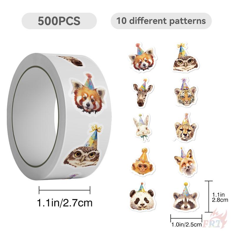 500Pcs/Roll Birthday Party Animals Kids Rewards Stickers - DIY Scrapbooks Album Decor Sealing Label Decals