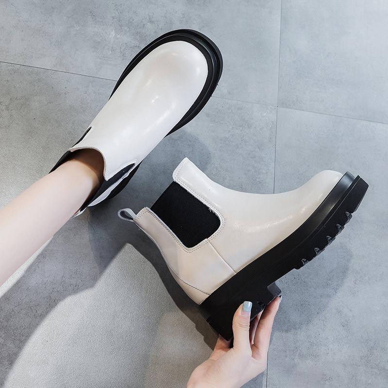 

Осенние новые ботинки из натуральной кожи Elevator Smoke Pipe, женские повседневные ботинки Chelsea на платформе 39