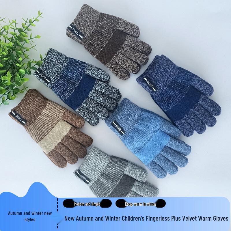 Newcomer Offer - Save 5 Yuan: Kids' Autumn/Winter Fingerless Knitted Velvet Gloves - Cute & Warm