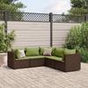 5 Piece Garden Lounge Set with Cushions Brown Poly Rattan