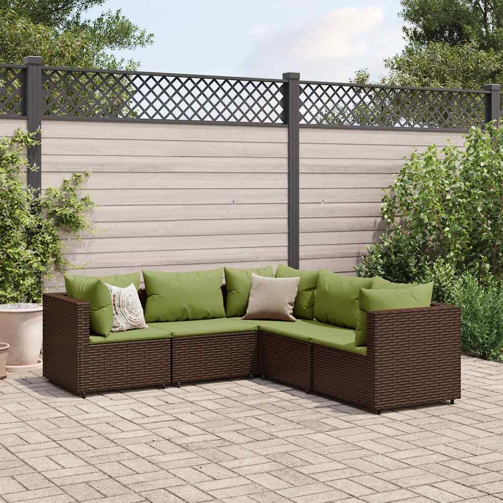 5 Piece Garden Lounge Set with Cushions Brown Poly Rattan