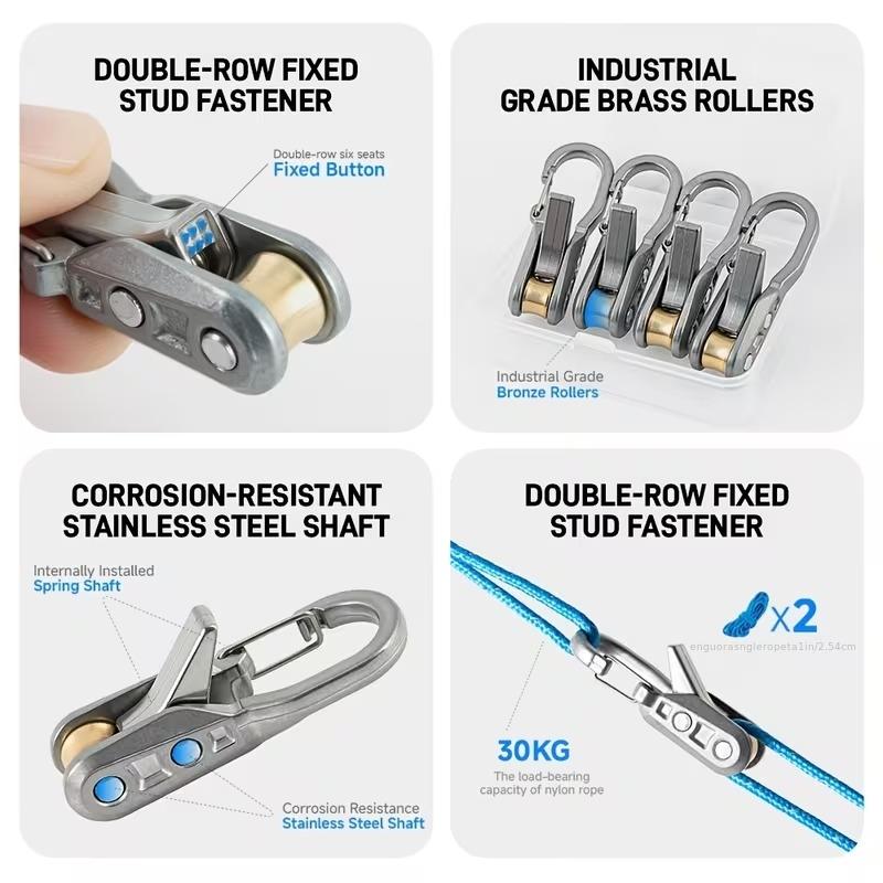 4/6pc Rope Set with Roller Tensioners,Includes Locking Buckles for Secure Fastening,Suitable for Camping,Boating,and Outdoor Use