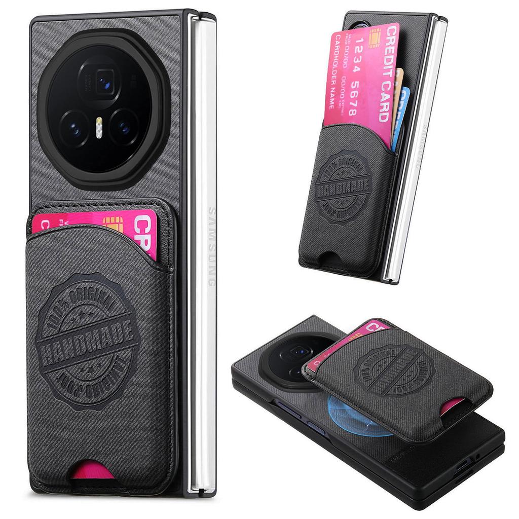 For Honor Magic V3 5G Case Compatible with MagSafe Denim Texture Leather Back Cover with Card Bag