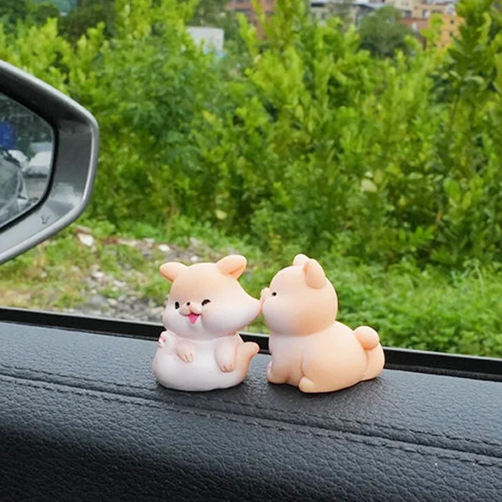 Kiss Face Rabbit Kitten Doll Car Decor Funny Resin Ducks Frogs Figurines Car Interior Dashboard Cute Car Accessories
