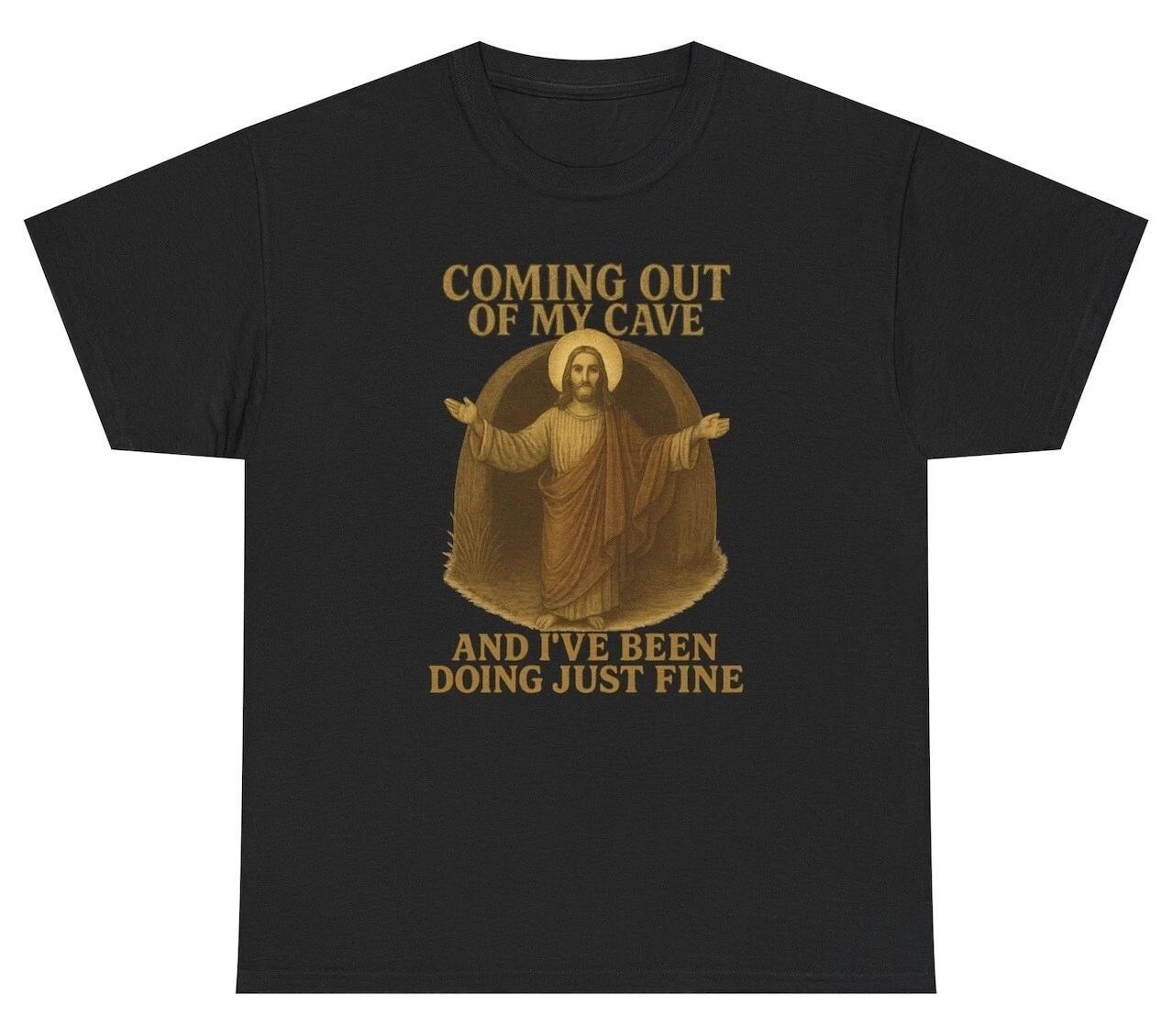 

Coming Out Of My Cave Jesus Judas Christian Easter Gen Z Meme Humor Tee 3XL