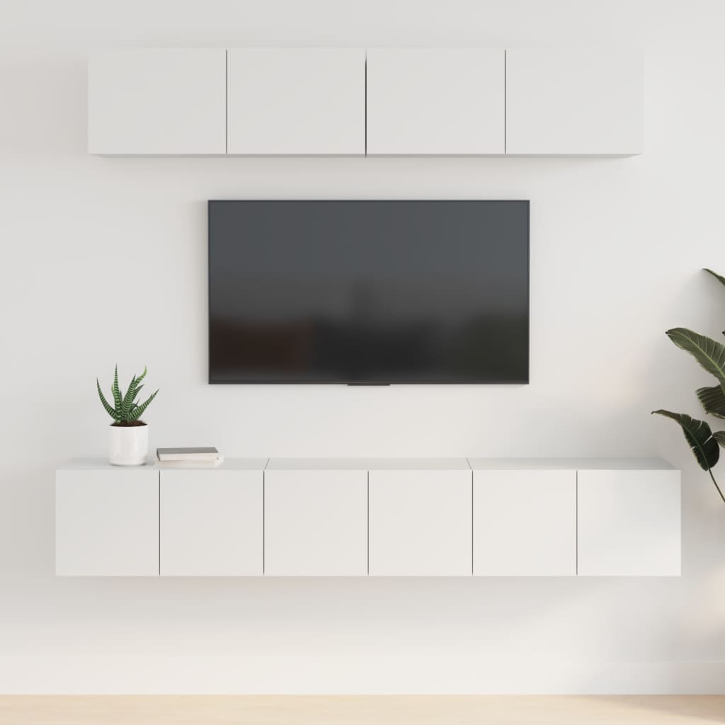 5 piece TV cabinet set white particleboard