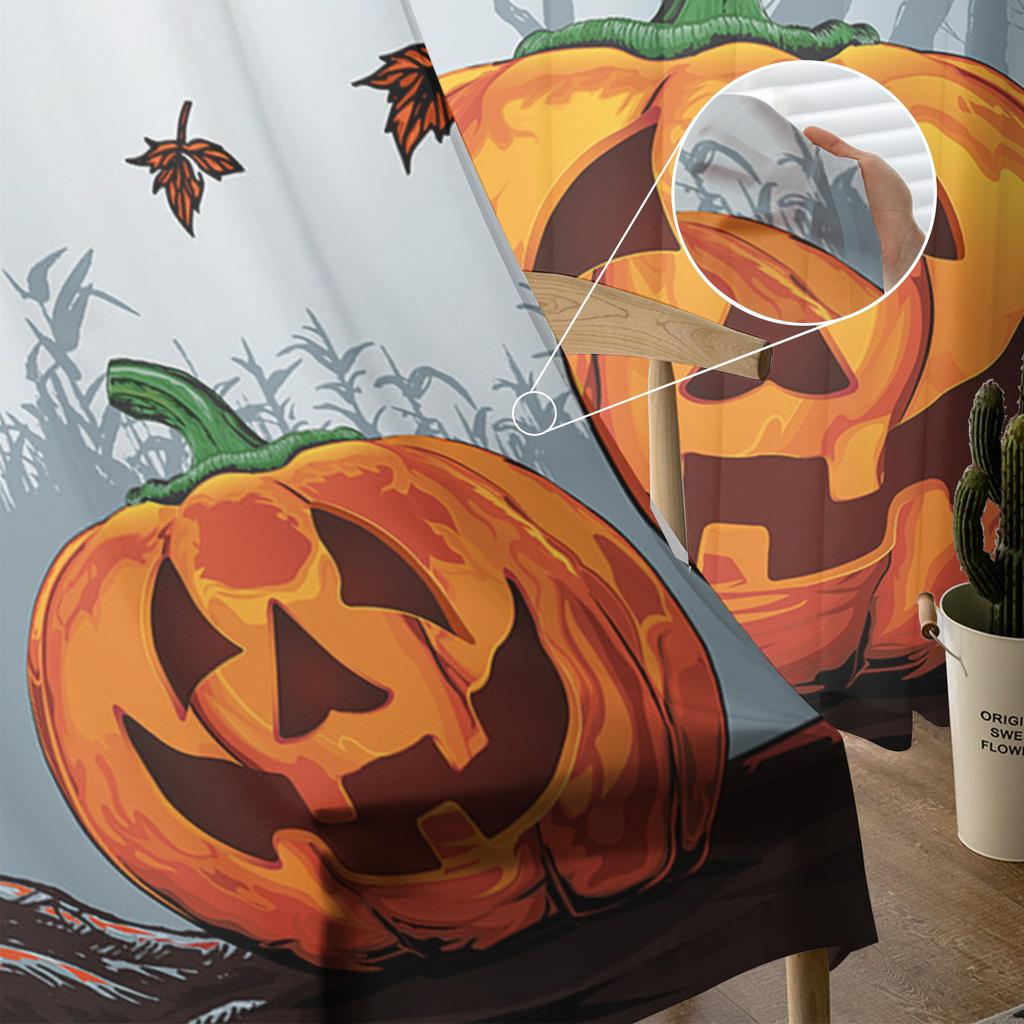 Halloween Pumpkin Leaves Dead Branch Sheer Curtains Home Window Decorations Voile Tulle Curtains For Living Room Bedroom Kitchen