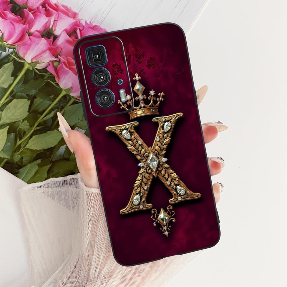 

For Motorola Edge 20 Pro Cover For Motorola Edge S Pro Case Silicone Luxury Crown A-Z Letters 2D Flat Pattern Soft Case XT2153-1 Edge 20 Pro