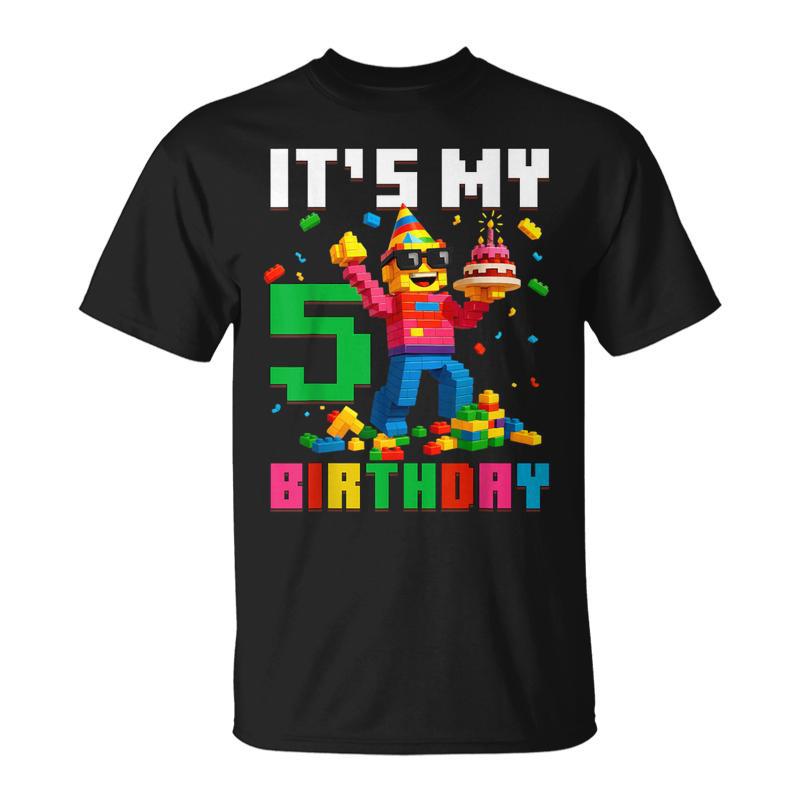 It's My 5Th Birthday Boy Building Bricks 5 Year Old Boys T-Shirt