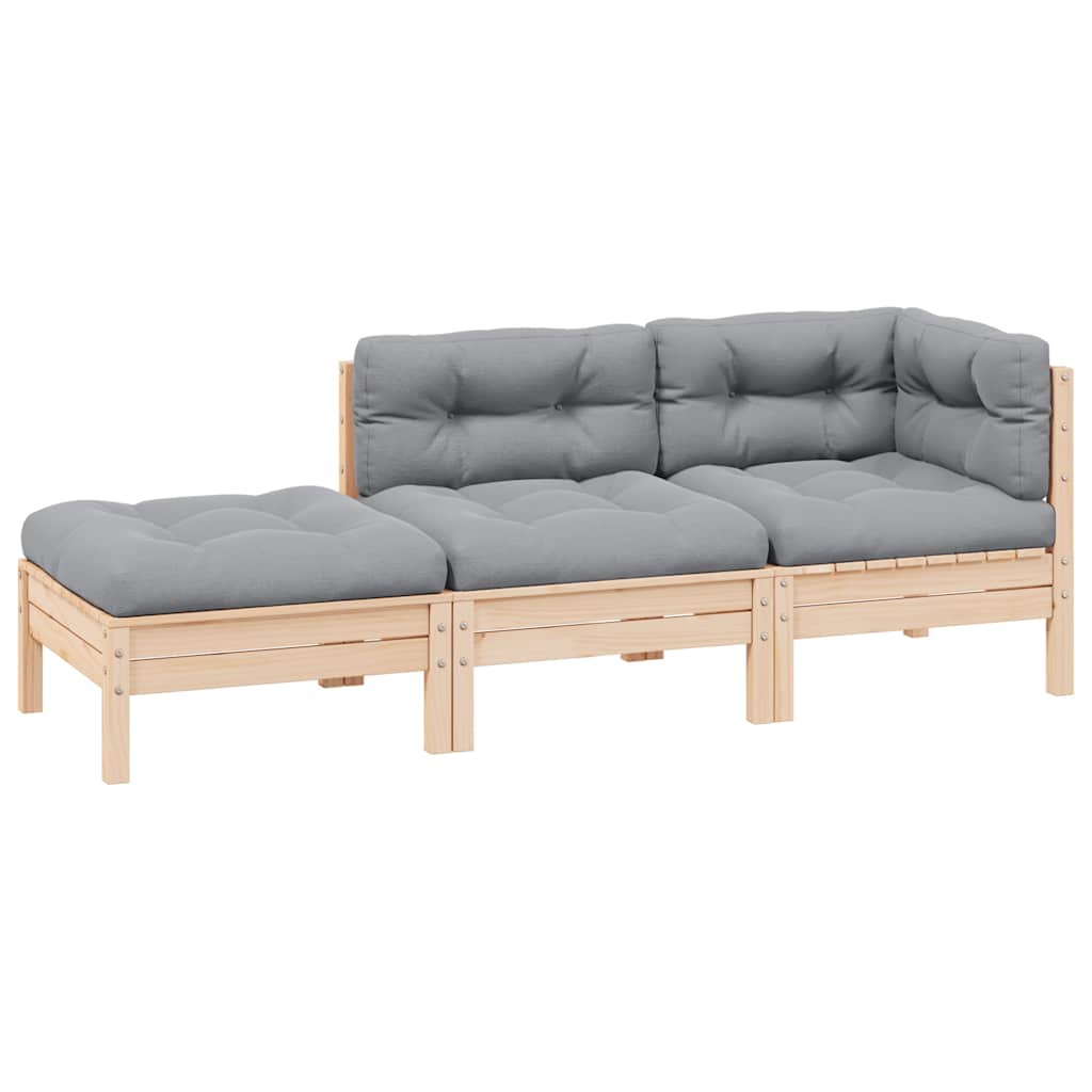Vidaxl 3-Cz. Garden Lounge Set, Grey Cushions, Pine