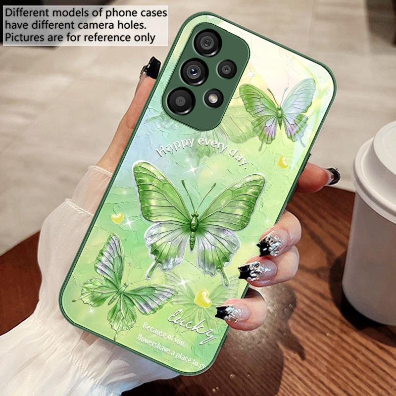 Gradient colored butterfly For Samsung Galaxy S10 4G S20 11E 30 S21 22 S24 Fe Pro S23 S25 Ultra 5G S9 Tempered Glass Phone Case