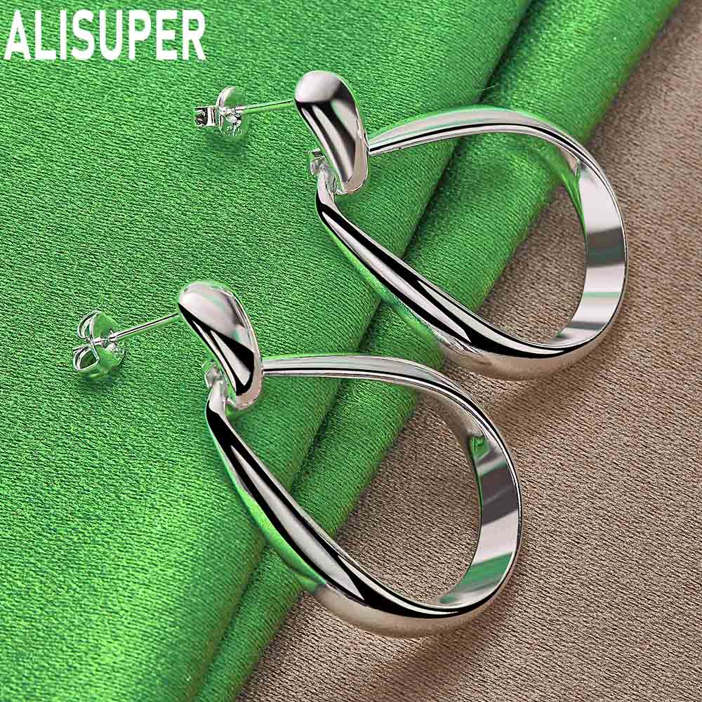 925 Sterling Silver Polished Teardrop Large Oval Earrings - Fashion Gift Jewelry