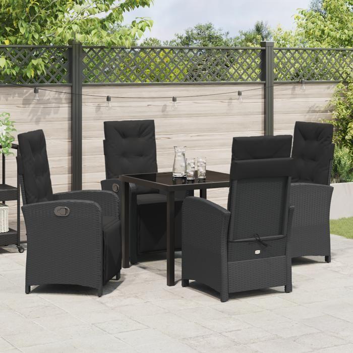 VidaXL Ensemble de salle à manger de jardin 5 pièces avec coussins en poly rotin noir 3380310