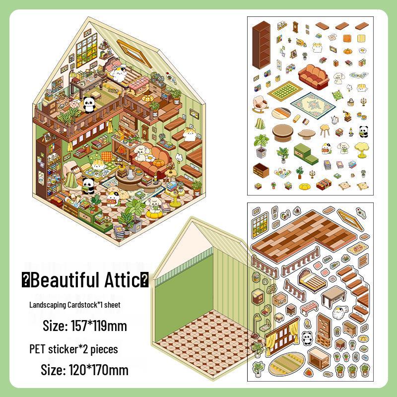 Infeel.Me My Little House 3D Scenery Stickers - Miniature Two-Layer Quiet Book Series
