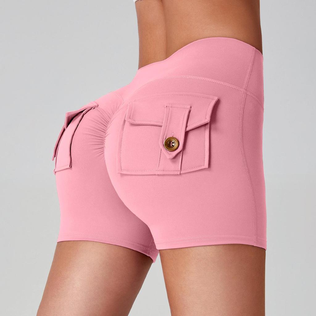 Women's High Waist Peach Butt Yoga Shorts with Pocket - Quick-Dry, High Elastic Fitness Running Pants