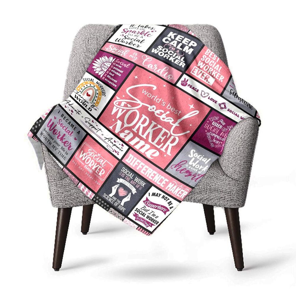 Social Worker Theme Home Customize Your Name Blankets Comfortable Soft Lightweight Allseason Multipurpose Blanket For Picnics Sofas Offices Beds