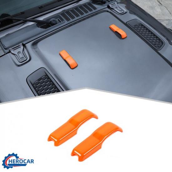 2xExterior Engine Hood Hinge Cover Trim Decor for Jeep Wrangler JL JT 18+Orange