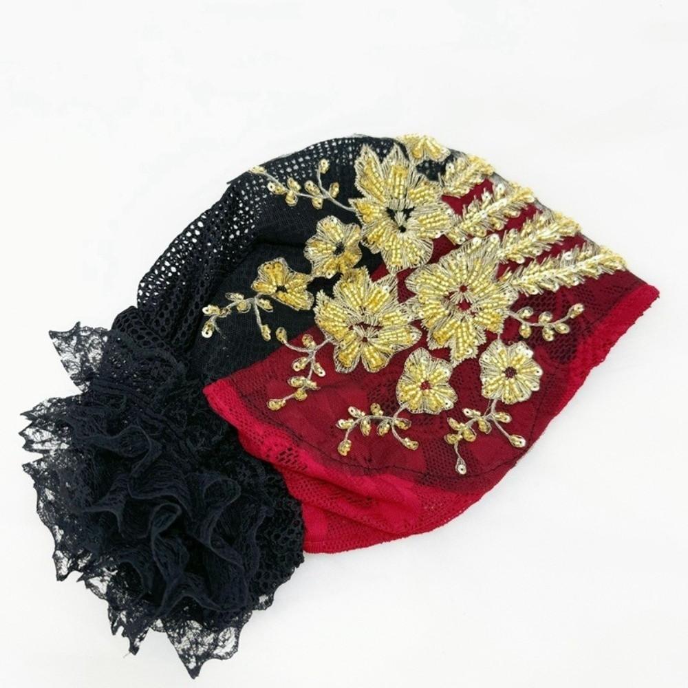 Flower Embroidery Turban Cap Elastic Bonnet Hat Fashion Head Wraps