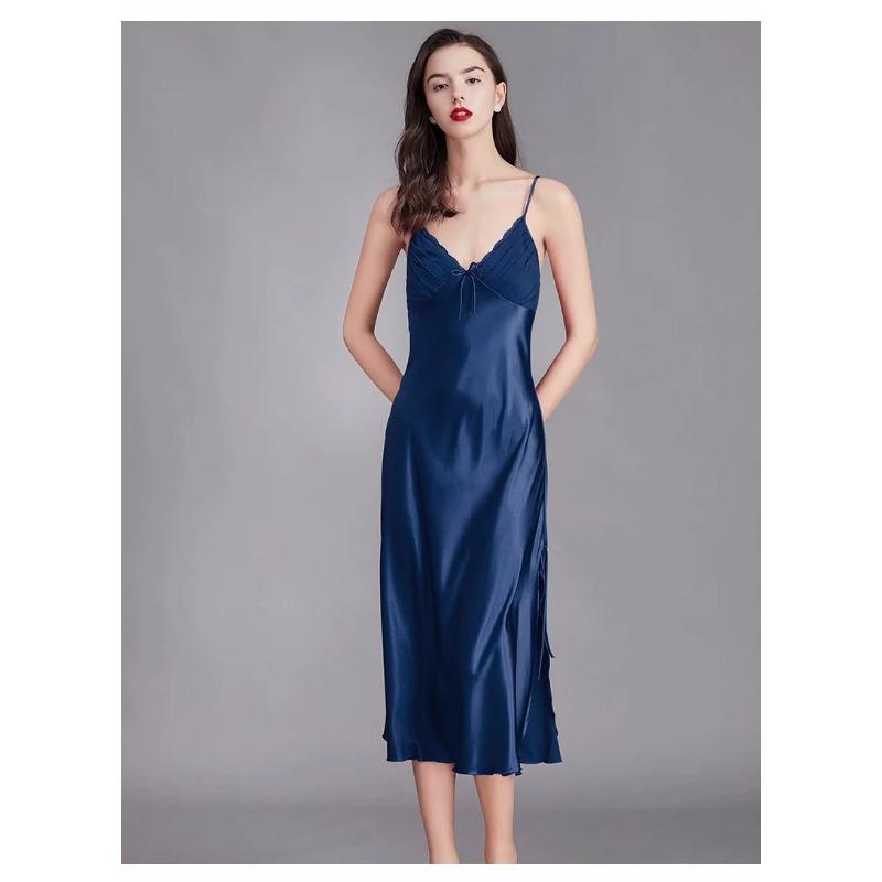 Mulberry Silk Satin Women's Nightgown Sleeveless Sexy Suspender Nightgown V-neck Home Wear Women's Nightgown Dress