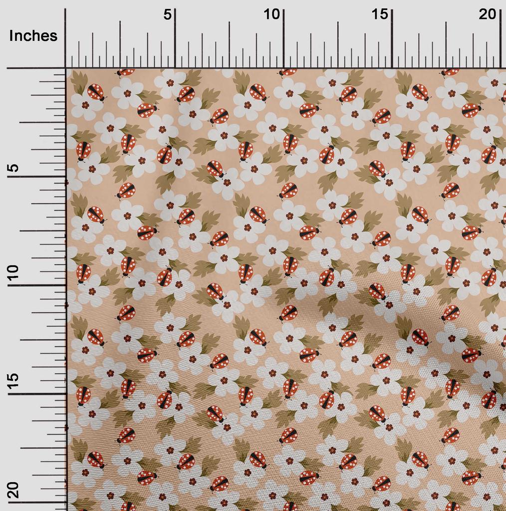 oneOone Cotton Flex Light Brown Fabric Bird Ladybird  Sewing Fabric By The Yard Printed Diy Clothing Sewing Supplies 40 Inch