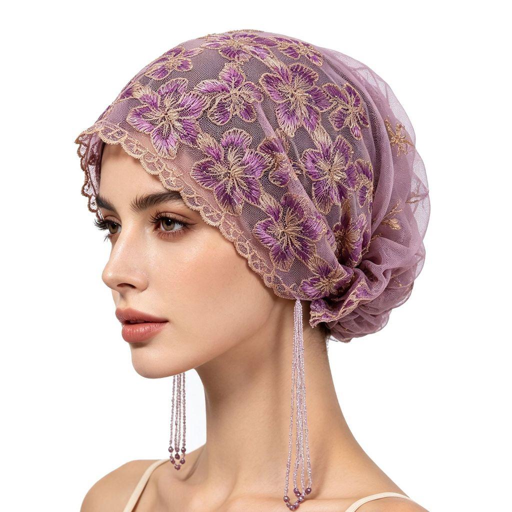 Polyester Flower Embroidered Sun Hat With Flowy Tassels For Summer Fashion Accessory