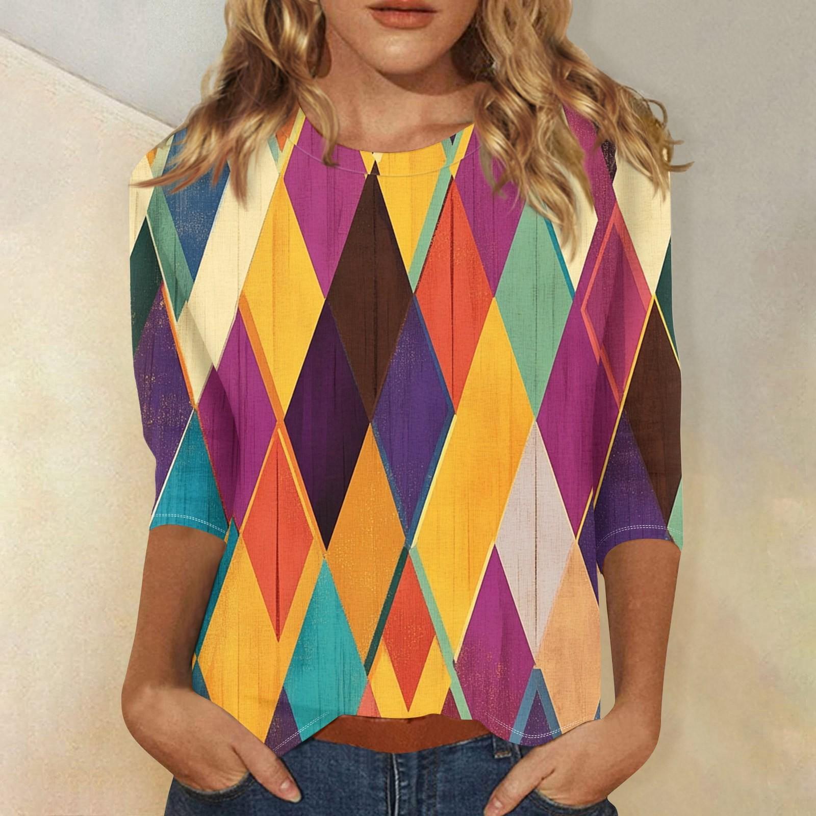 

Женская мода свободный повседневный топ с семью рукавами и круглым вырезом с карнавальным принтом XL жёлтый