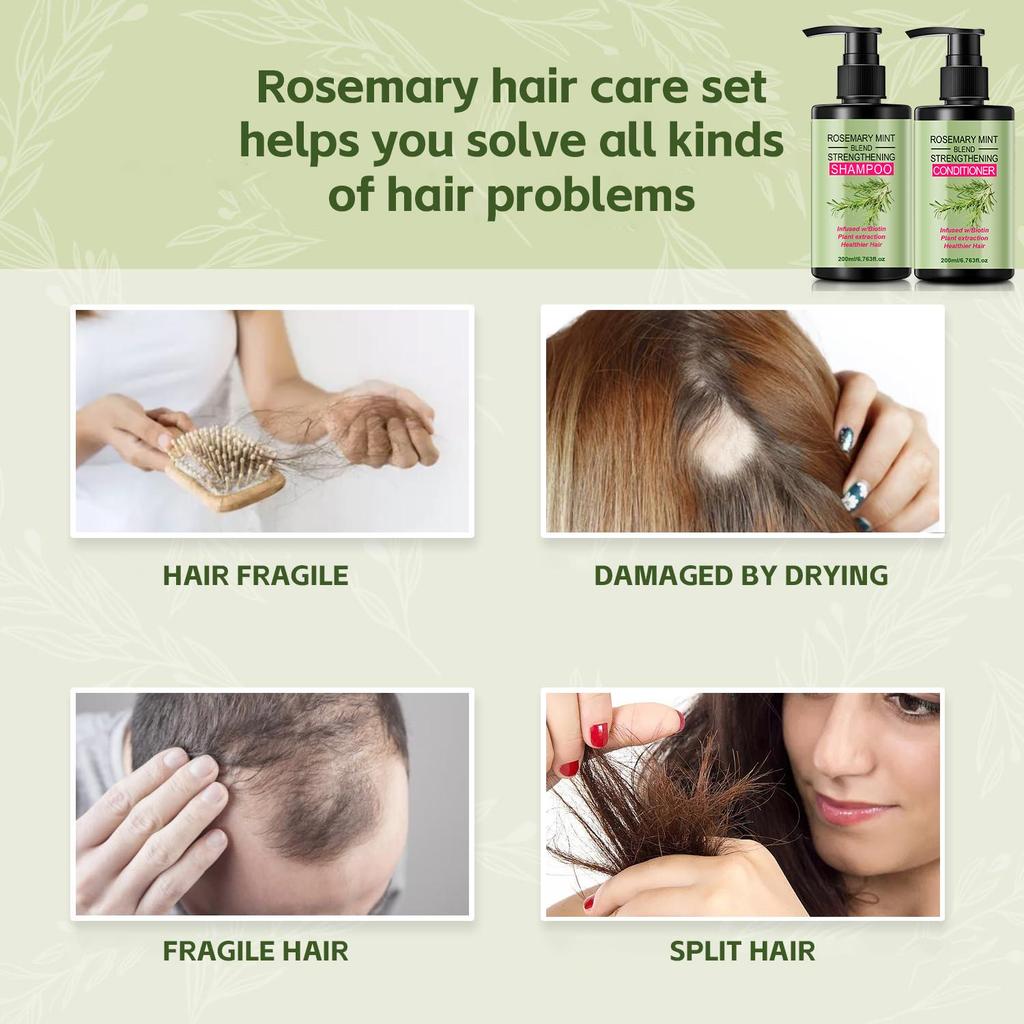 Rosemary Mint Strengthening Shampoo and Conditioner Set-Refreshing Moisturizing & Fragrant Hair-48HR ODOR CONTROL, 200ml+200ml