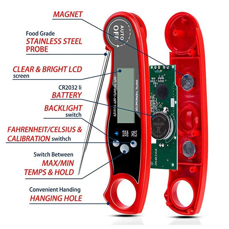 Kuchyňské doplňky rychločtecí digitální teploměr na maso s rozkládací sondou grilovací teploměr