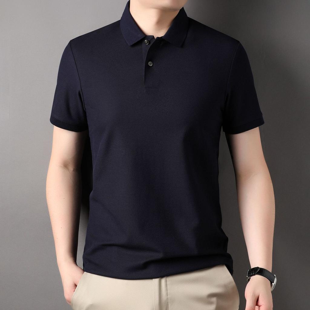 Poloskjorte herre T-skjorte Kortermet sommer Ensfarget Business Casual Lapel Mercerized Cotton Halvermet T-skjorte for menn for menn